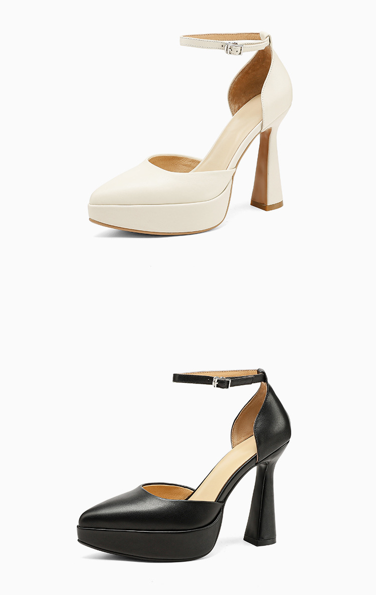 Giày sandal cao gót Mary Jane cô dâu gót vuông đế platform hở mũi — màu đen, màu trắng ngà chi tiết 15