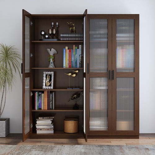 Solid wood bookcase combination floor-to-ceiling living room storage cabinet home office file cabinet with glass door storage cabinet