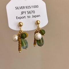 日韩小众复古古董珠耳环 棉花珠串珠彩色古着感耳饰耳坠女925银针