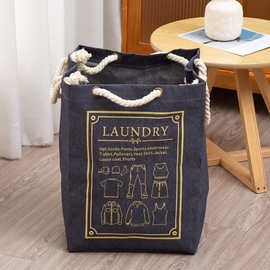 深色牛仔布收纳袋 旅行手提袋棉绳提手防水大号购物袋衣服整理