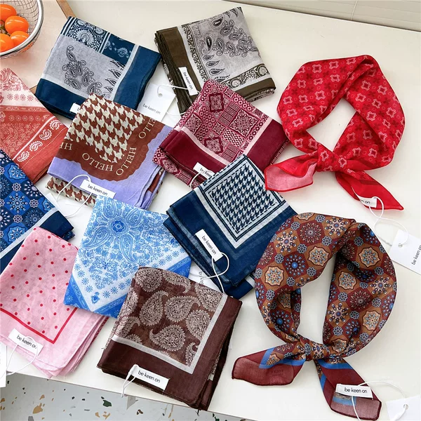 55 Cotton and Linen Small Square Scarves for Women, Versatile Neck Protection Headscarves for All Seasons, Decorative Scarves, Fashionable Floral Scarves