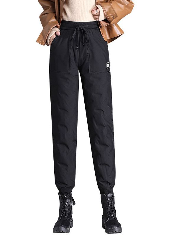 Pantalones de plumón de pato blanco para mujer, se pueden usar al aire libre, a la moda, de cintura alta, gruesos, cálidos, a prueba de frío, pantalones de algodón para mujer con puños image 7