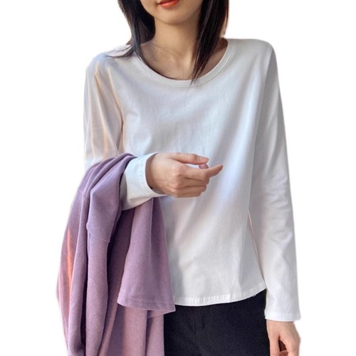 2025 early autumn pure cotton solid color long-sleeved T-shirt for women with large size 200 catties round neck inner bottoming shirt wholesale clothes for women