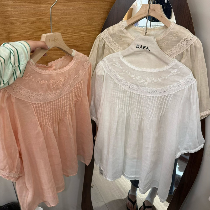 Japanese-Style Heavy-Duty Pleated All-Ramie Lace Sweet Summer Shirt for Women, New Loose Design Top for Summer Japanese-Style Heavy-Duty Pleated All-Ramie Lace Sweet Summer Shirt for Women, New Loose Design Top for Summer