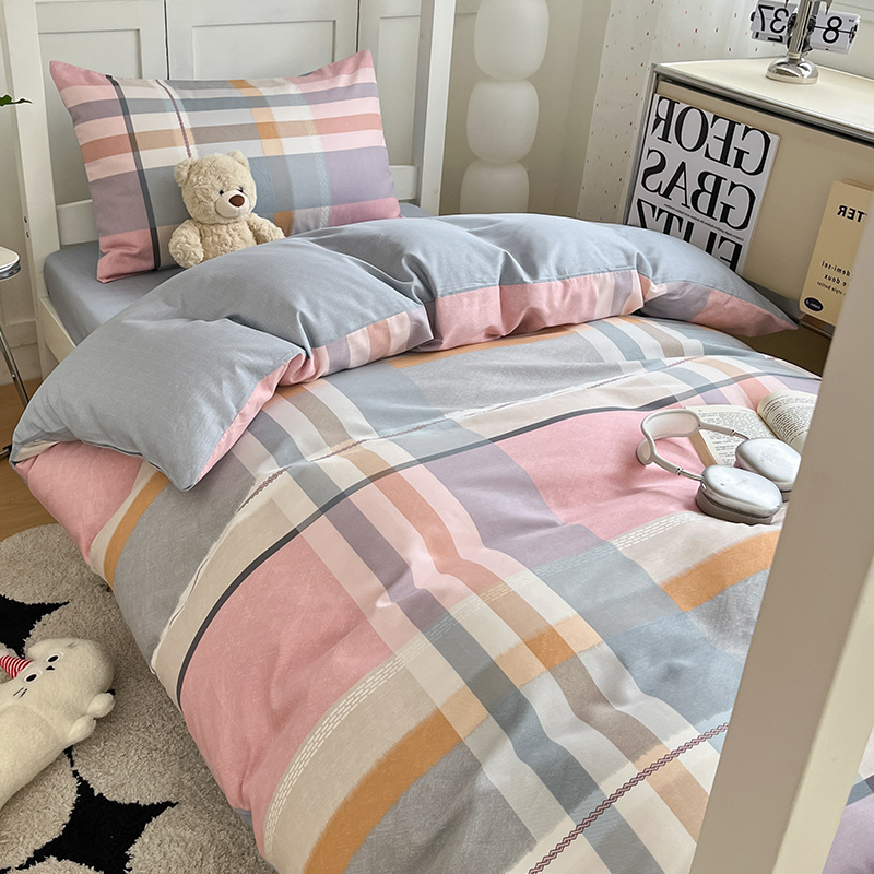 Verano simple algodón dormitorio universitario cama de tres piezas sábanas de algodón puro funda de edredón sábana ropa de cama de seis piezas