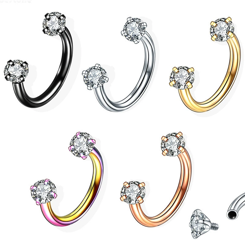 Серебряные серьги из нержавеющей стали, цирконы, пирсинг,