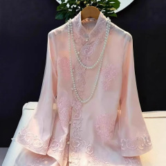 高級新中国風刺繍唐装上着女性2025年春秋復古盤ボタン気質漢服シャツ