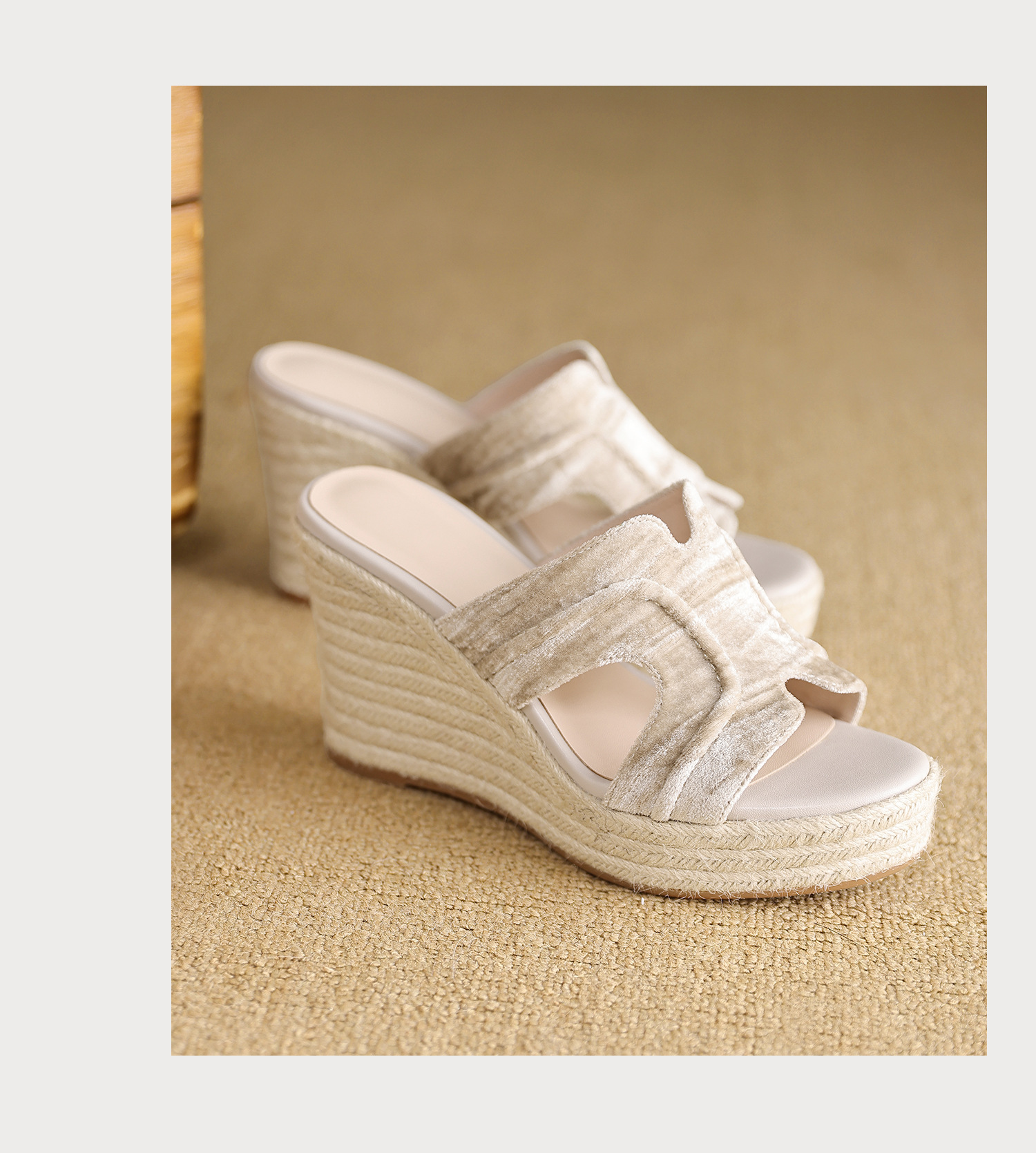 Sandal cao gót nữ đế xuồng phong cách Bohemian, quai ngang đan mây, gót 9 cm — màu đen, màu mơ chi tiết 23