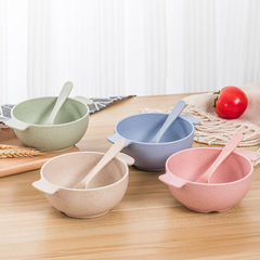 Wheat Straw Children's Bowl and Spoon Set, Household Baby Food Bowl, Kindergarten Baby Rice Soup Bowl, Gift with Logo