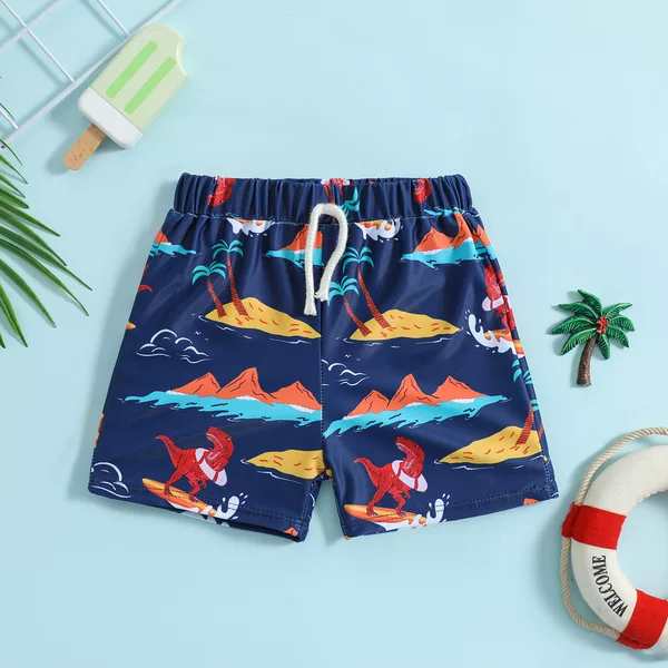 Cross-Border Children's New Printed Boys' Toddler Swimming Trunks Cartoon Dinosaur Boxer Shorts Hot Spring Beach Shorts Quick-Drying