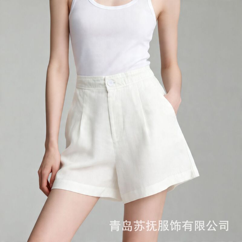 Summer New Style 100% Hemp Elastic Waist Loose Shorts for Women High-Waisted Slimming Full Hemp Casual Wide-Leg Shorts