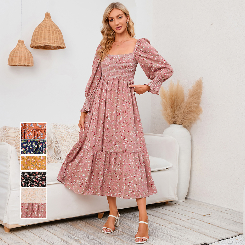 374g Weight Knee-Length Dress Length Type Long Sleeve Sleeve Length A-Line Skirt Dresses Type Flounce Sleeve Sleeve Type Polyester Fabric Type High Waist Waist Line Daily Occasion Square Neck Neckline Regular Fit Fit Type Solid Color Pattern Summer, Spring, Autumn Season Women'S Gender Ruffles Design Fashion Style Wholesale Women'S Fashion Ruffles Solid Color Daily Square Neck Long Sleeve A-Line Skirt 7