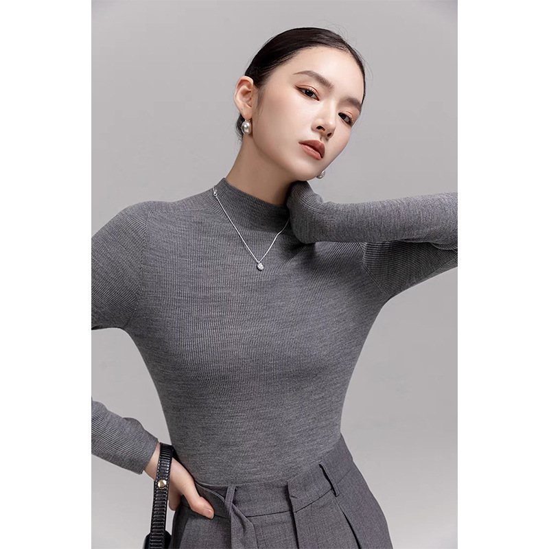 Quality Wool Sweater for Women 2025 Autumn and Winter New Slim Fit Thin Mid-Collar Sweater Half Turtleneck Knitted Bottoming Shirt