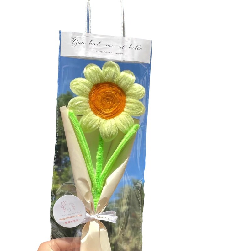 ねじり棒ヒマワリねじり花束完成品手作りdiy材料バッグセット編み教師祝日プレゼント|undefined