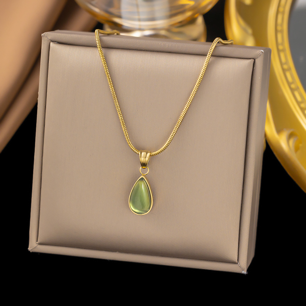 Round, Water Droplets, Butterfly Pattern PVD Coated Real Gold Plated Round Water Droplets Butterfly Titanium Steel Sweet Classic Style Waterproof Non Tarnish Layered Necklaces Pendant Necklace