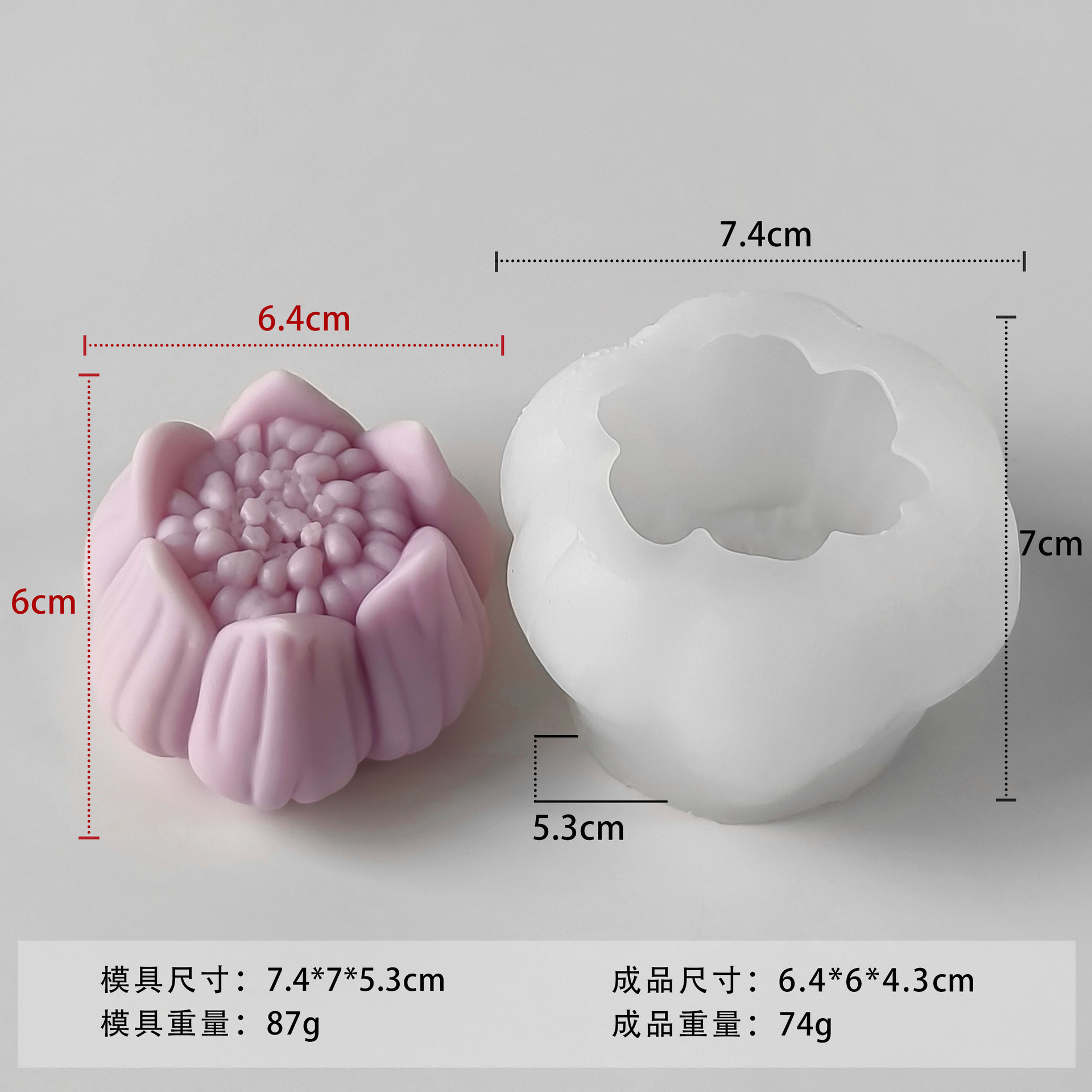 Jiahuimei Molde de pastel de peonía Flor de bricolaje Vela de aromaterapia de flores Jabón hecho a mano Molde de silicona de piedra de expansión