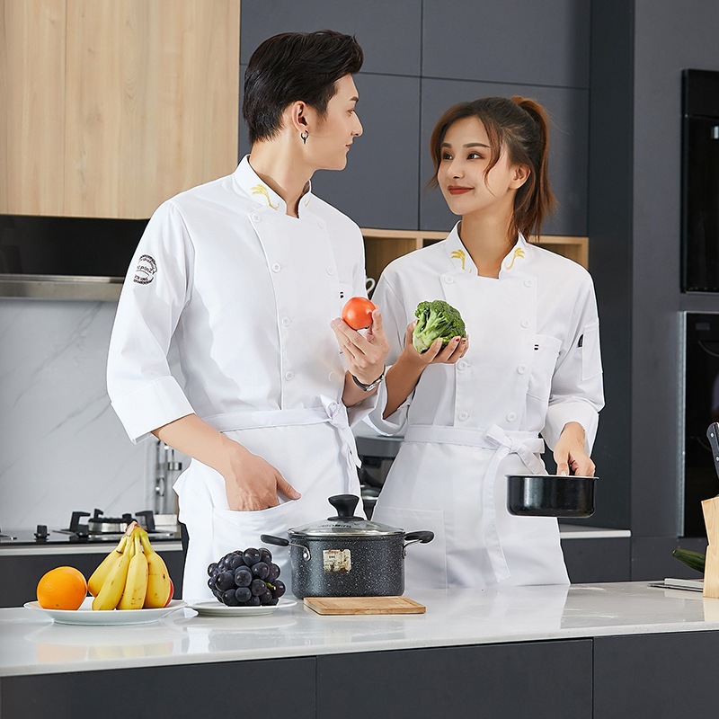 Ropa de chef de manga corta para hombres y mujeres ropa de trabajo de cocina de restaurante ropa de otoño e invierno sala de pasteles ropa de trabajo para hornear manga larga