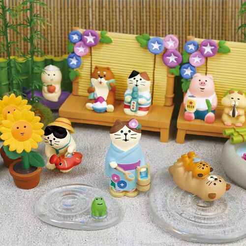 Cute Japanese Cat Summer Garden Series Sunflower Cat Water Cat Smoothie Shiba Inu Resin Desktop Ornaments