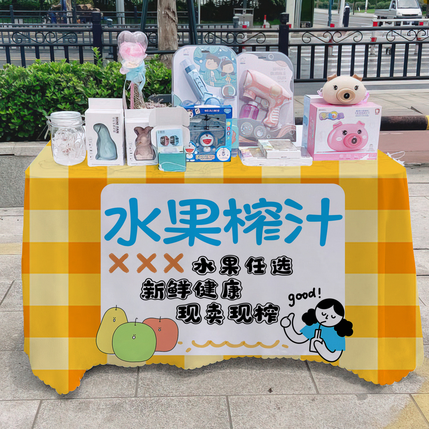 Jugo de fruta fresco toal de mesa letrero gourmet mercado nocturno en línea barraca de tela publicitaria pancarta