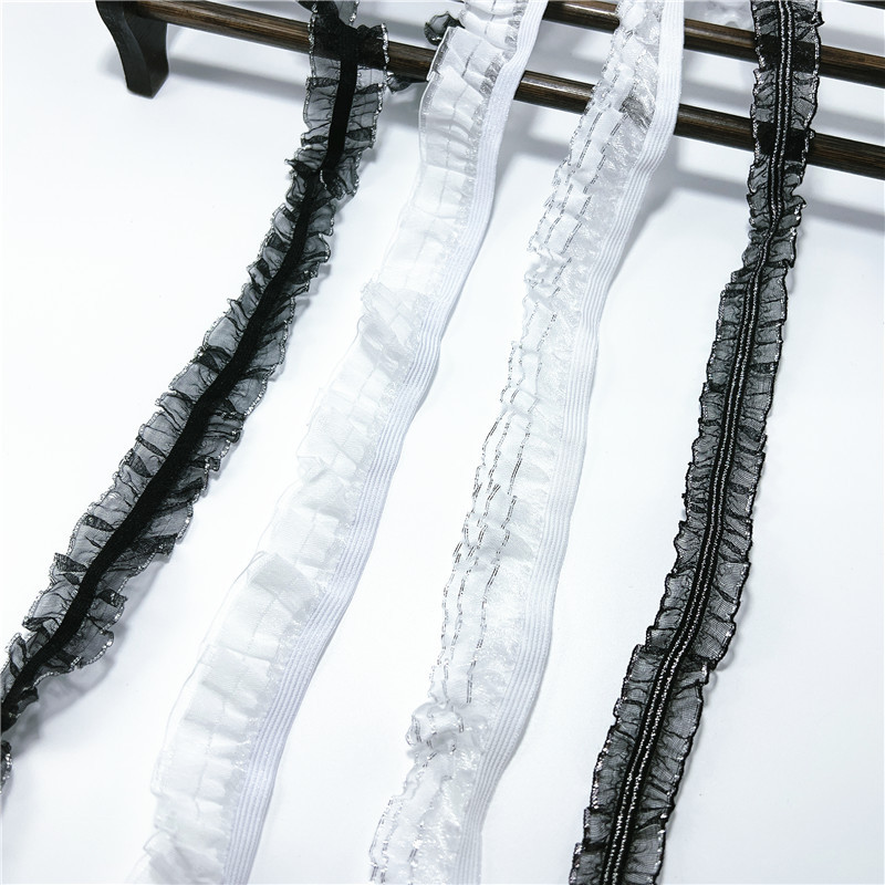 In-Stock 2.5cm Double-Layer Tulle Elastic Band with Gold and Silver Thread, Single-Direction Ruffle Elastic Band for Socks and Curtain Accessories In-Stock 2.5cm Double-Layer Tulle Elastic Band with Gold and Silver Thread, Single-Direction Ruffle Elastic Band for Socks and Curtain Accessories