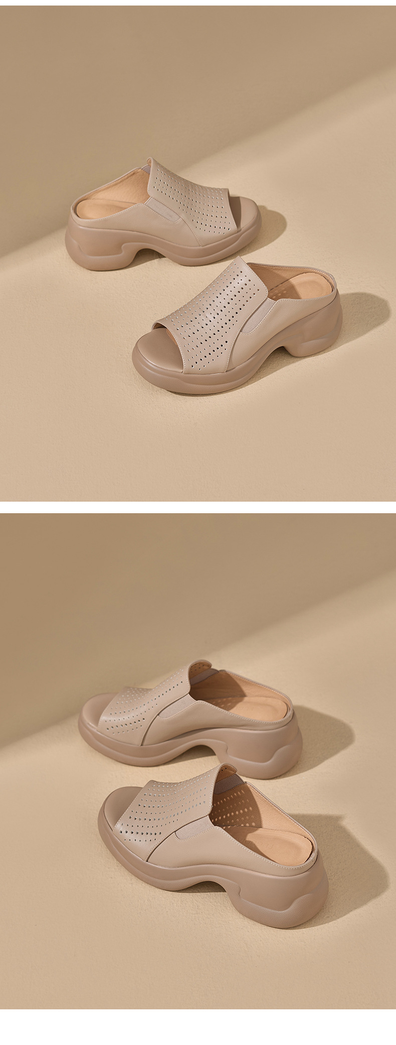 Dép sandal nữ da bò đục lỗ đế xuồng cao gót 9 cm — màu trắng ngà chi tiết 11