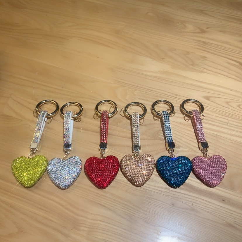 Sweet Heart Shape Ceramic Metal Inlay Rhinestones Women's Bag Pendant Keychain display picture 4