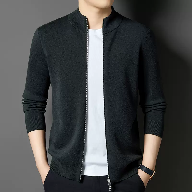 立领纯羊毛拉链开衫男秋冬韩版休闲针织夹克衫时尚百搭青年毛衣