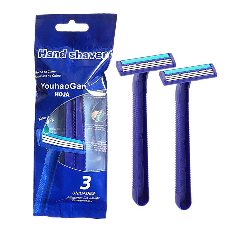 Comercio exterior Venta caliente de acero inoxidable de tres capas hoja de afeitar desechable maquinilla de afeitar de los hombres 3 paquete en stock