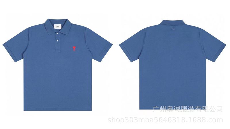 クロスボーダー 25ss ami POLO 小さな刺繍半袖カップルラウンドネックルーズスポーツカジュアル Tシャツ男性と女性用|undefined