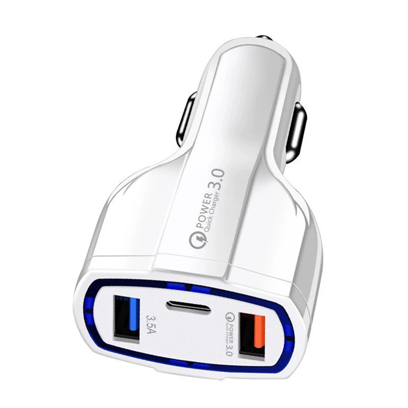 Car charger Super fast charging 40W car charging cigarette lighter Type-C+dual USB one-dragging three car charger