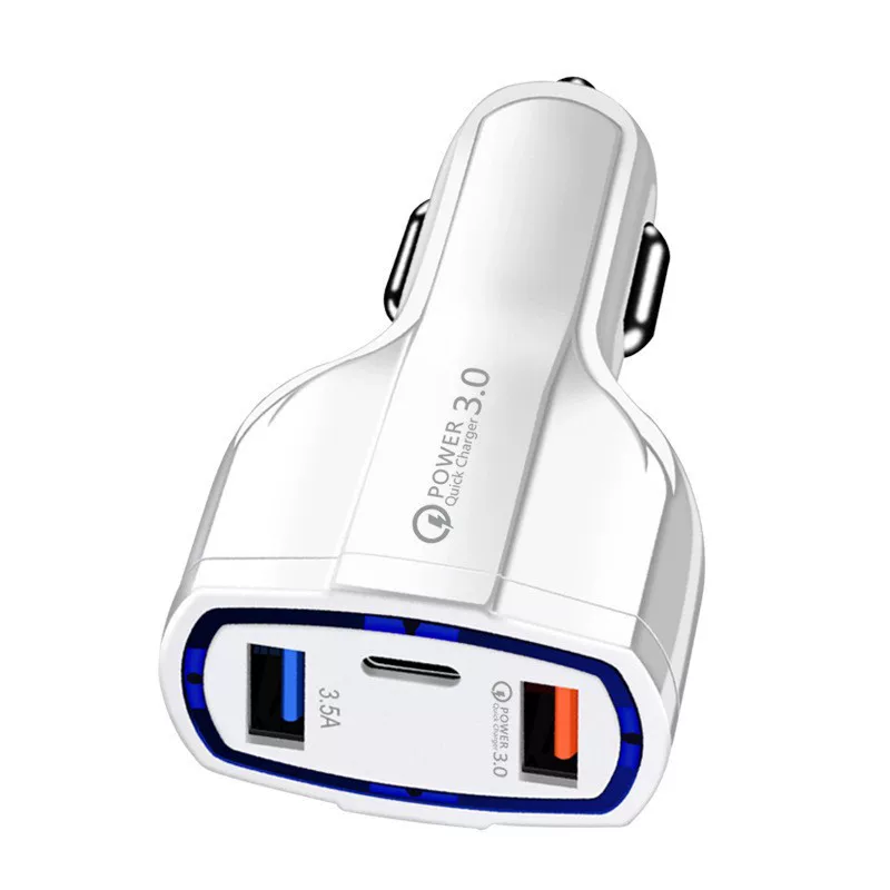 Car charger Super fast charging 40W car charging cigarette lighter Type-C+dual USB one-dragging three car charger