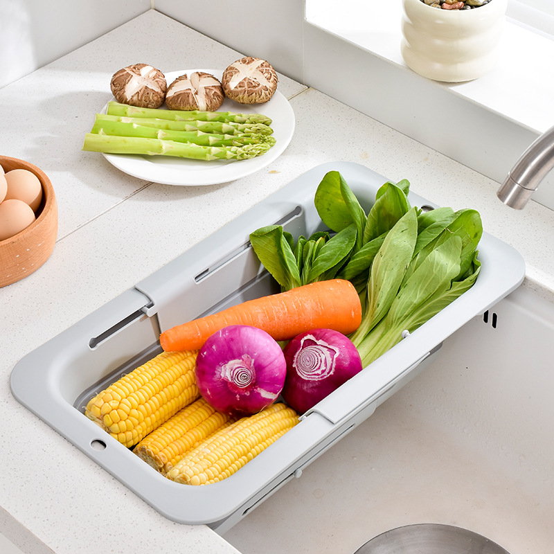 Manufacturer Wholesale Kitchen Retractable Sink Drain Basket Fruit and Vegetable Washing Basket Hollow Design Collapsible Sink Basin
