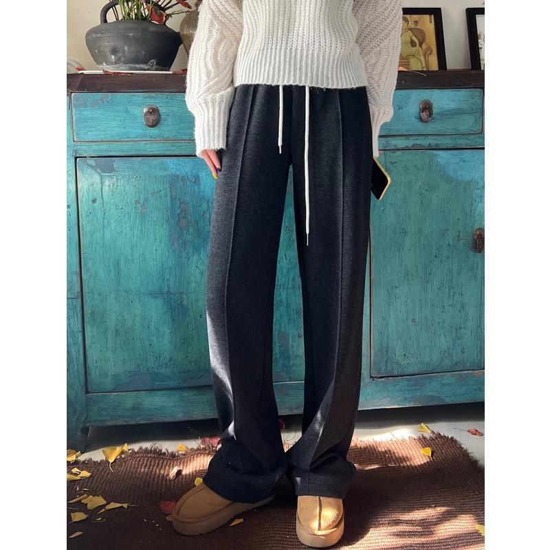 Casual gris pantalones de pierna de mujer otoño-invierno 2024 nuevos pantalones de cintura alta con pantalones de tween con patrón de letra