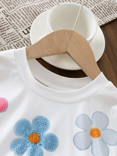 Bestselling children's white, red, pink, black T-shirts with floral patterns, summer short-sleeved tops