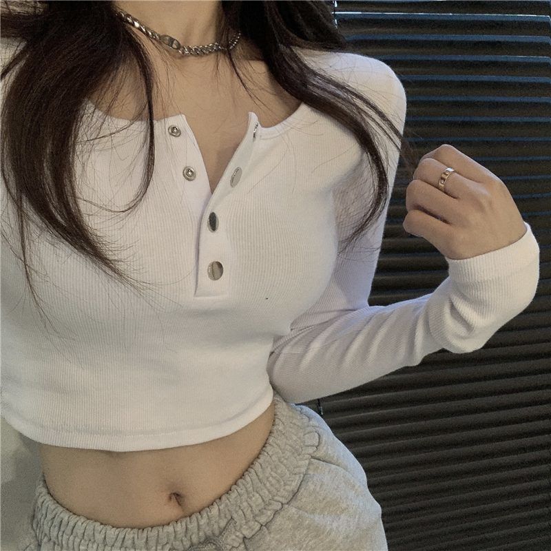 長袖ニットtシャツ女装春秋新作タイトなデザイン感があります。|undefined