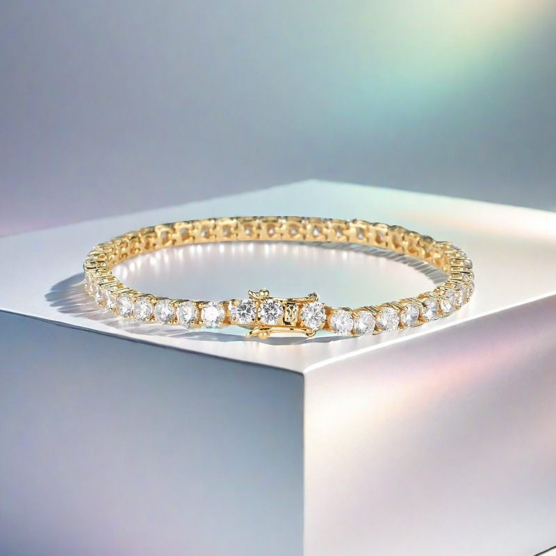 4mm Cross-Border Simple and High-End Tennis Bracelet Full of Diamonds, Zirconia Titanium Steel Bracelet, Men's and Women's Jewelry Bracelet