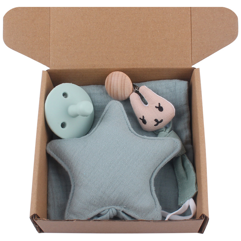 Suministros para bebés estrella de dibujos animados toalla calmante creativo bebé chupete de silicona cadena mordedor juguete conjunto de tres piezas