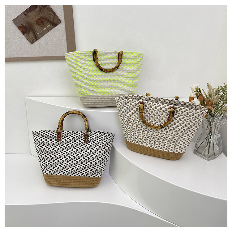 Women's Medium Straw Color Block Basic Vintage Style Weave Open Bucket Bag display picture 19