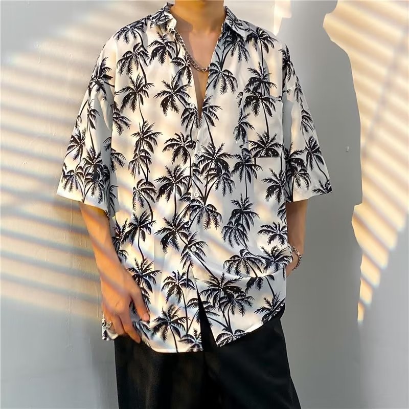 Hong Kong estilo Retro Vintage floral camisa manga corta Estilo Hawaiano tailandés diseño Ruan guapo camisa suelta para hombres y mujeres