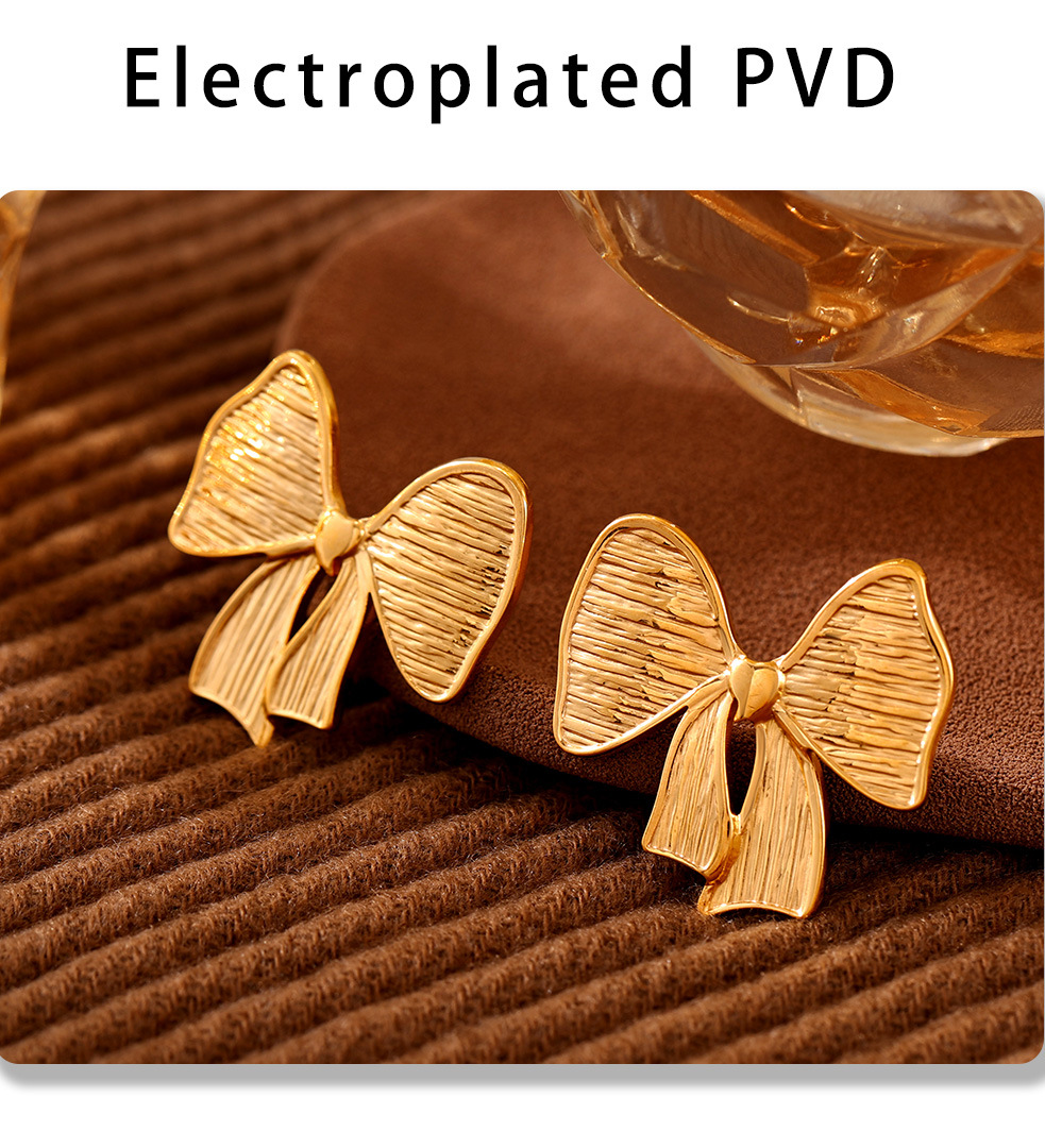 Square Sugar Bow Earrings For Women In Titanium Steel Gold Tone_voghion.com