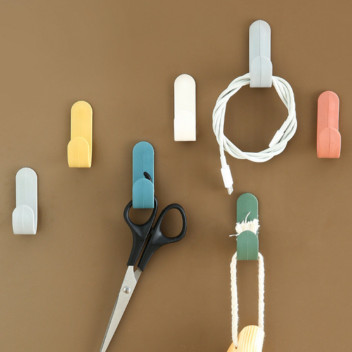 Anti-nail J-shaped wall-mounted fresh minimalist hook without drilling, household invisible coat and hat hook, mini back-of-door adhesive hook