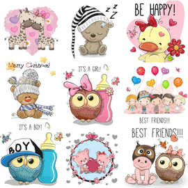 新款彩色可爱动物印花图片 热转印加工柯式烫画贴图案DIY服装烫图