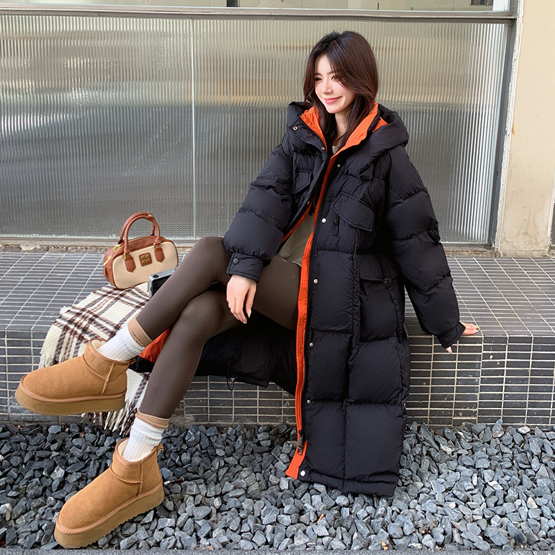 2026 Extra Large Size 150kg Plus Size Thickened Long Loose Fit down Jacket for Plus Size Women 226 Stylish Commuter Hooded Coat