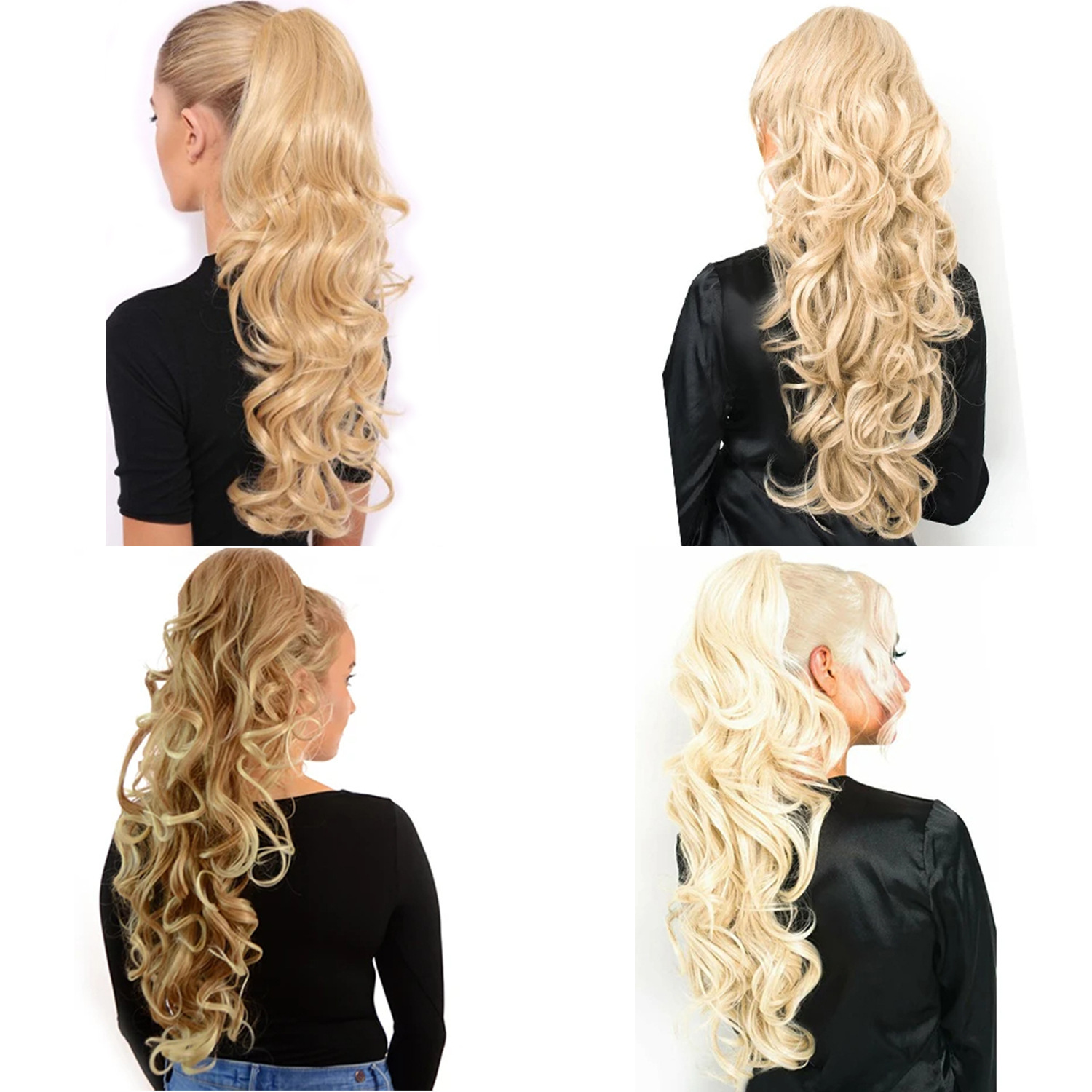 Perruca alta cola de caballo mujer 22 pulgadas clip de garra rizado largo temperamento grande cola de caballo ondulada