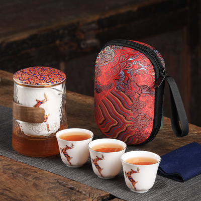 羊脂玉陶瓷旅行便携式快客杯一壶三杯功夫茶具套装礼品定制LOGO|ms