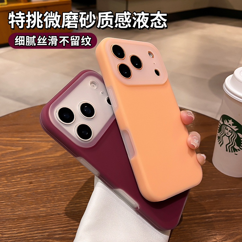 New Lightweight Liquid Sand Case Suitable for Apple 17 Pro Max Phone Case, iPhone 16 Pro Camera Button Full-Cover Lens Protection Case, Simple and Stylish for 15, High-End Niche for 14, Red Silicone Shell for 13