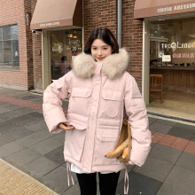 厂家直销2025新款羽绒服女极寒系列派克工装90白鸭绒短款毛领外套
