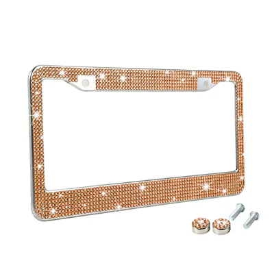 License plate holder/license plate holder – diamond-studded plastic license plate frame, acrylic - round-hole-acrylic-diamond-champagne-color