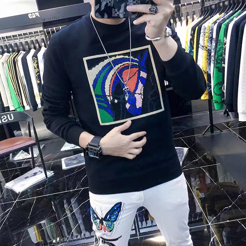 2023 Autunno colorato testa emblema ricamato affari leggero maturo slim fit casual amore cavallo guardia a maniche lunghe da uomo_voghion.com