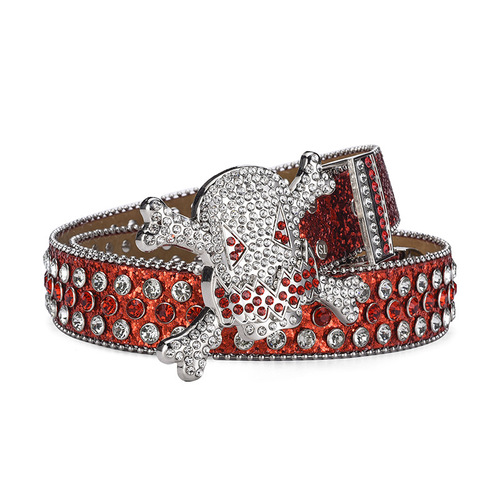 Skull buckle rhinestone European and American men's hip-hop punk style belt personality fashion versatile belt women's full diamond belt
